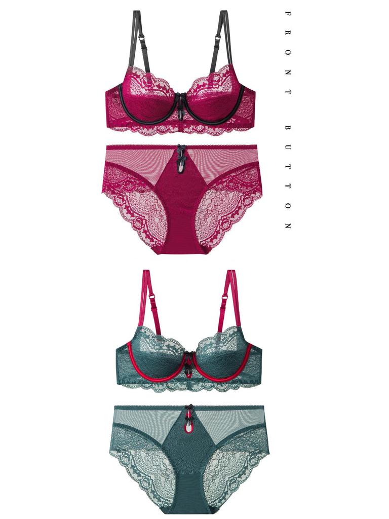 Red Lace Lingerie Set, Ultra-Thin Push-Up Bra, Flattering for Larger Busts, Pure Desire