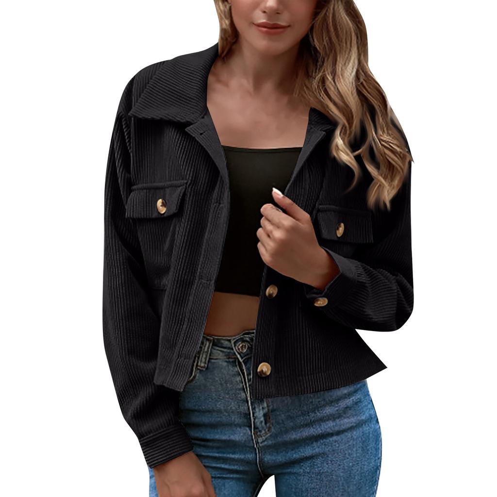 Women's Fashion Solid Color Vintage Lapel Loose Corduroy Shirt