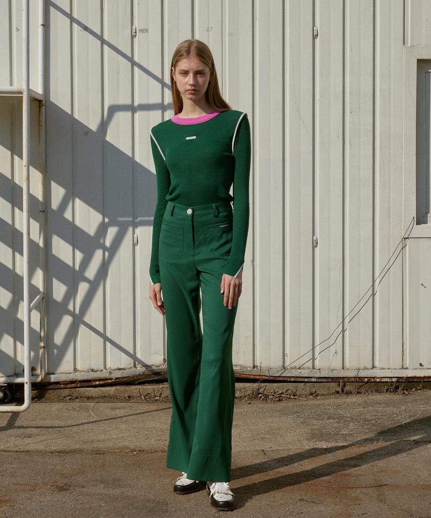 KANDINI Green Color Block Linen Knit