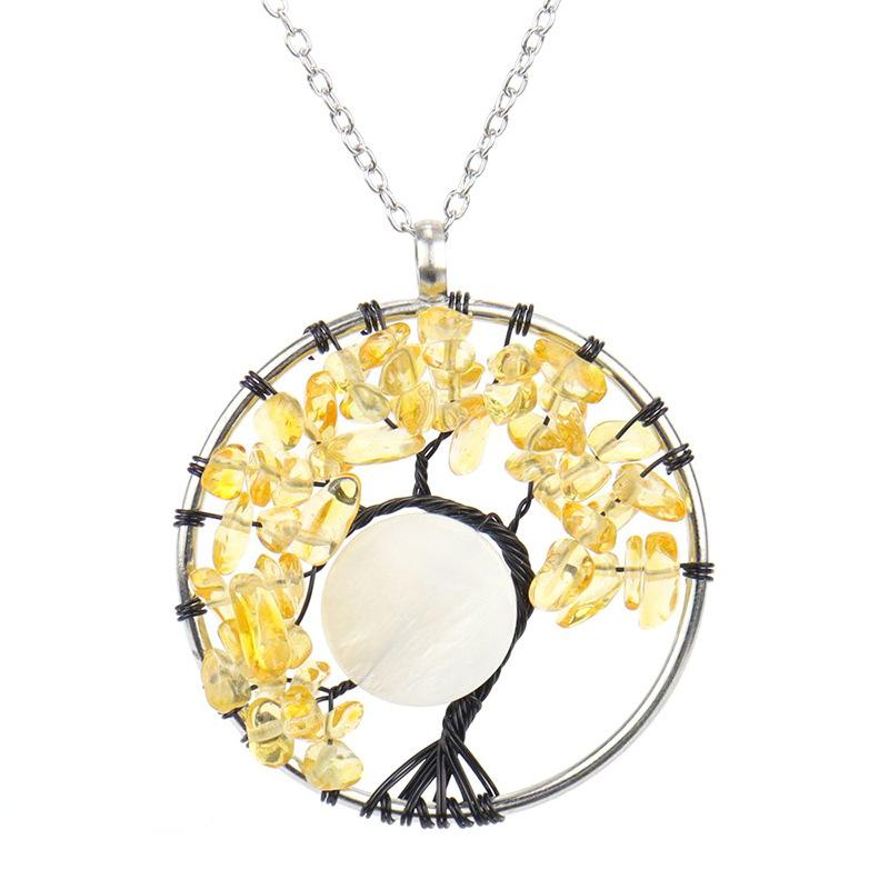 Hand-Wound Shell Curved Black Copper Wire Natural Gravel Tree Of Life Necklace N57 цитриновый