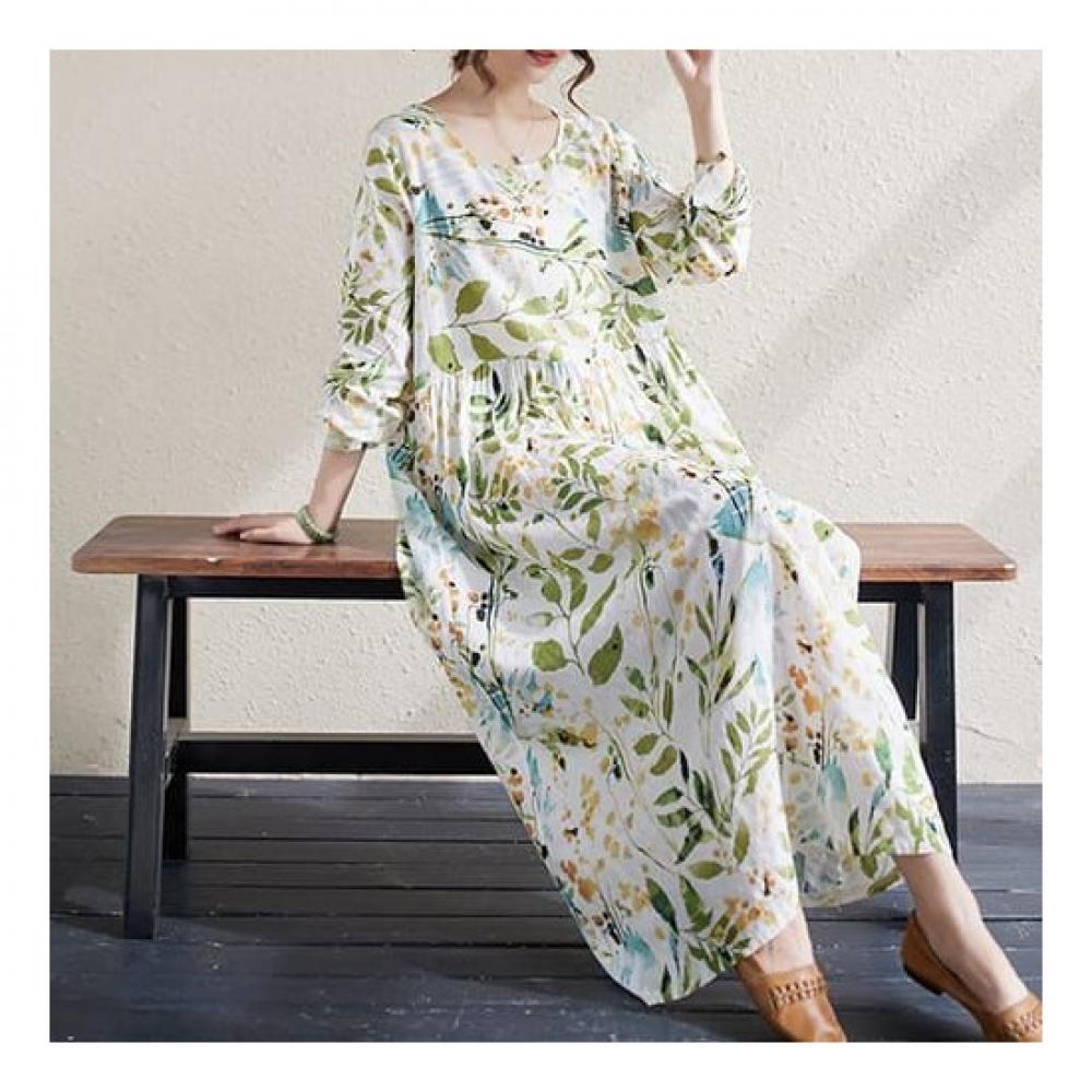 Navava Women Round Neck Flower Long Dress No729
