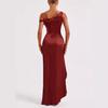 European and American women's clothing new slanted shoulder high-end dress with irregular hem slits