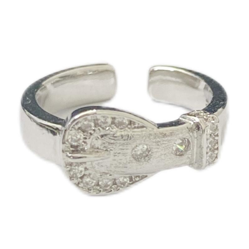 Modern Buckle Inspired Adjustable Ring Stainless Steel Finish Unisex Accessory Versatile Belt Style Ring For Daily Wear 1