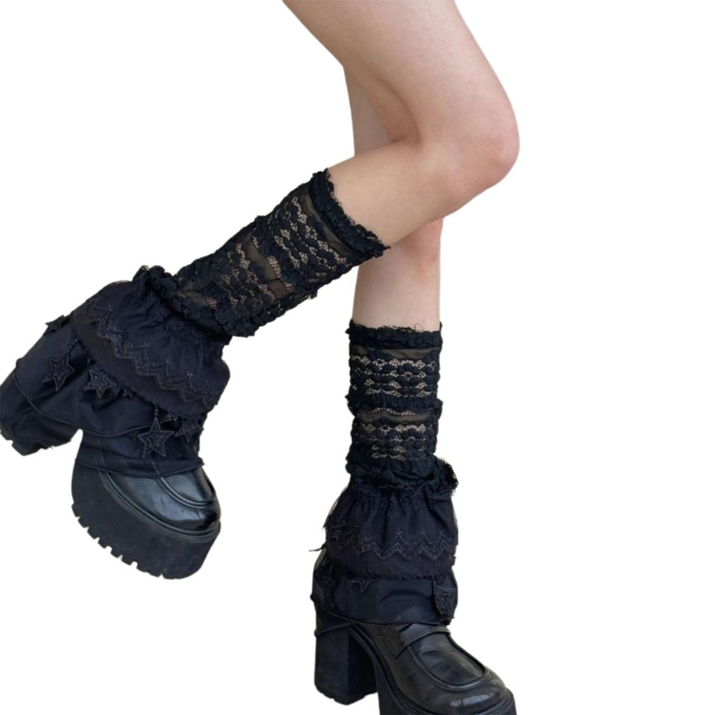 Women Ruffle Lace Leg Warmer Sweet Knee Highs Socks Mesh Flared Leg Socks Princess Leg Sleeves Halloween Costumes