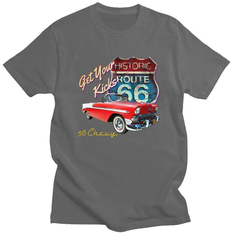 Custom Classic Car Route 66 T Shirt for Men 100 Cotton Tshirt Casual Tees Short Sleeve Tshirts Loose Fit Clothing Gift