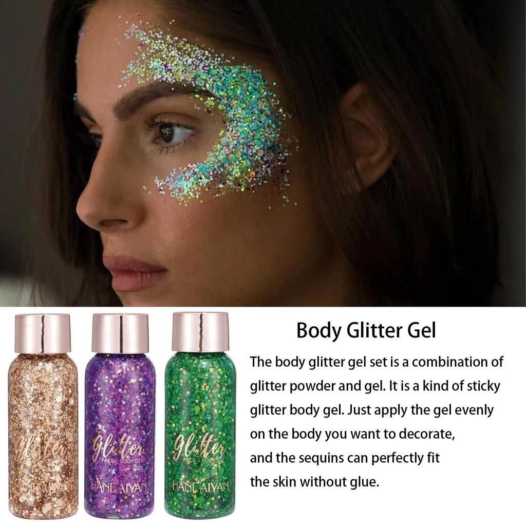 Body Glitter Gel Waterproof Eye Glitter for Girls Body Glitter Gel Sequin Glitter Eyeshadow Glitter Body Gel for and Parties Set, - Kit, 3-Color Gel,