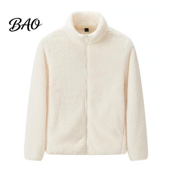 Lightweight Warm Jacket Women Zip-Up Fleece Jacket, Stand Collar Long Sleeve Loose Casual Outerwear Coat, Solid Color for Fall Winter