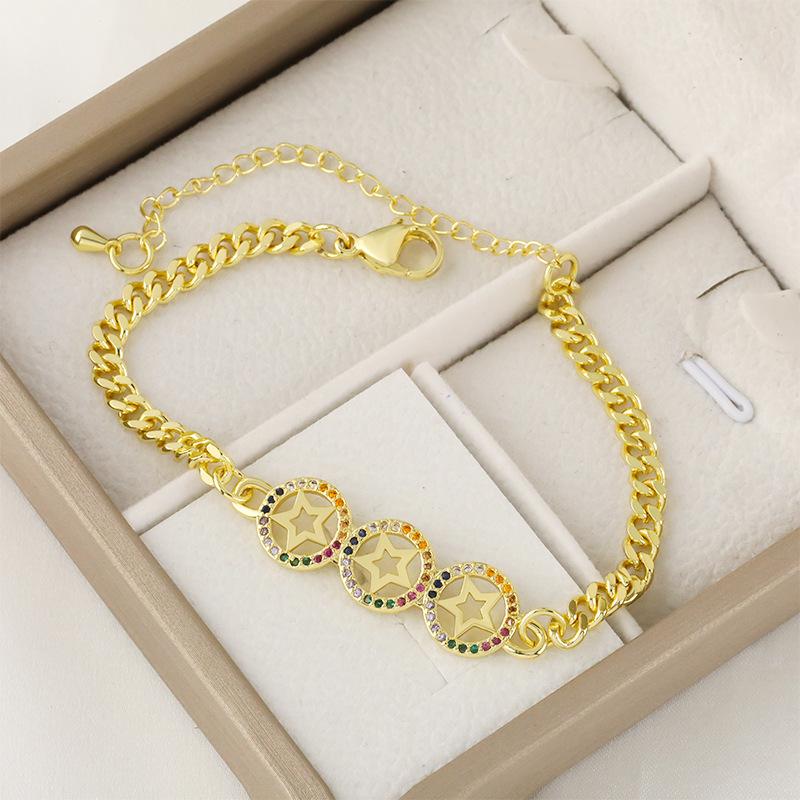 European and American Fashion Copper and Stone Jewelry New Five-pointed Star Bracelet for Women One  Size(18CM~21CM)