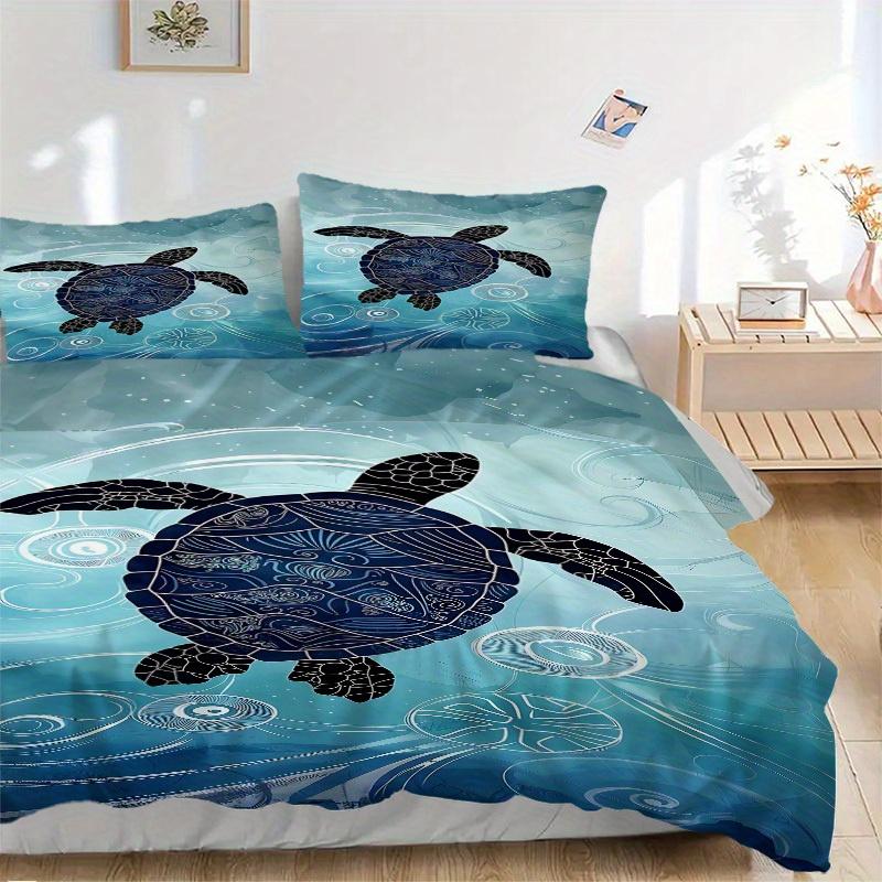 3pcs Ocean Turtle Soft Comfortable Bedding set, For Bedroom, Guest Room And Dorm, All - Season Use, High-Definition Printing168