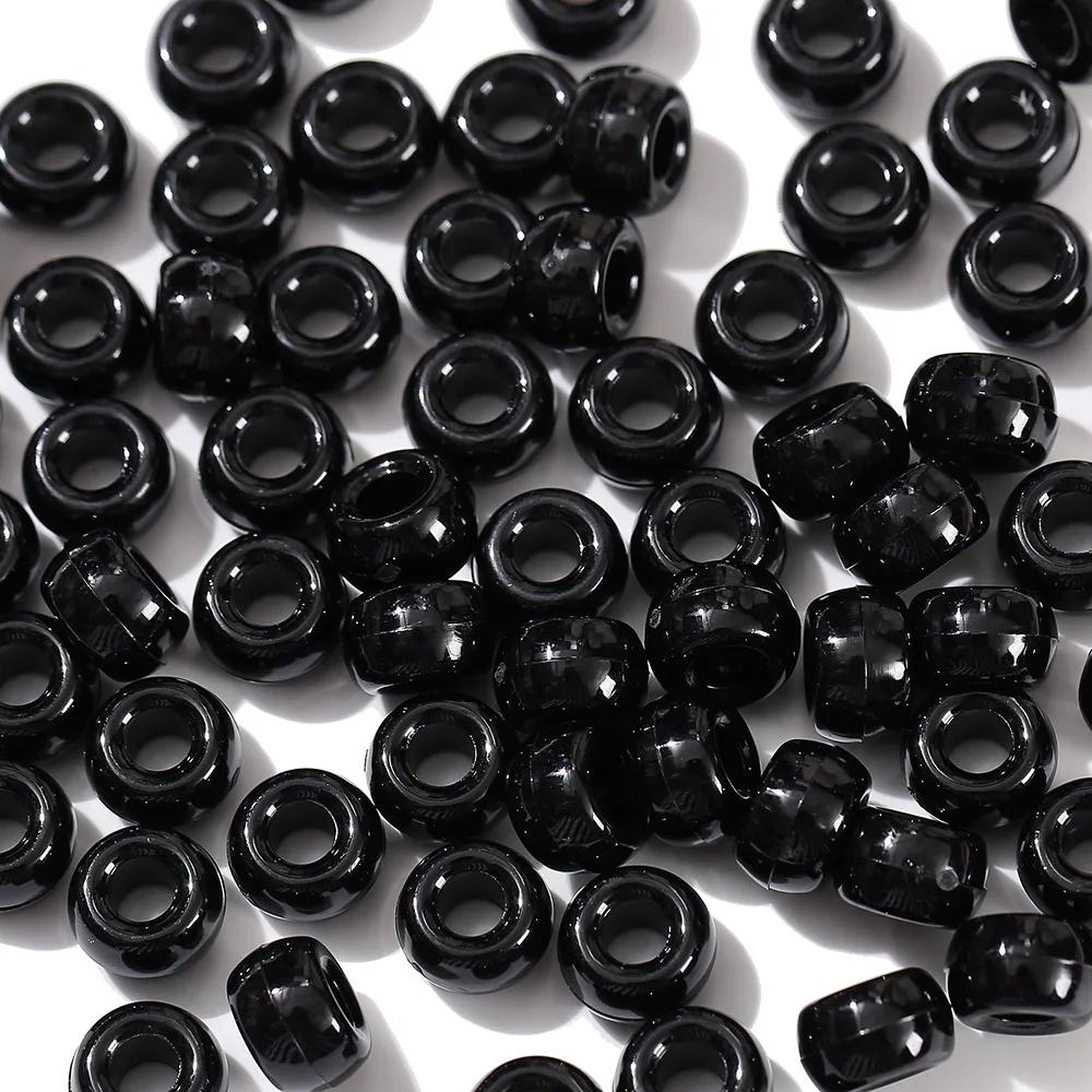 TX40 100Pcs 9mm Colors Minimalist Multicolor Rotundity Acrylic Big Hole Spacer Beads DIY Craft Kid Necklace Bracelets Accessory