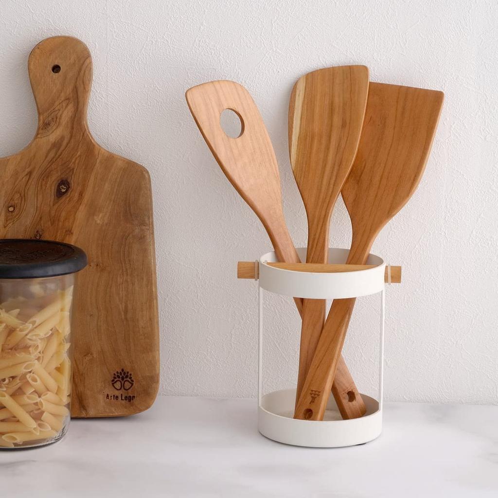 Kamoshika Douguten Sakura Wooden Spatula Set of 3, Wooden Kitchen Tools for Stir-frying, Spatula, and Turner, Made in Japan