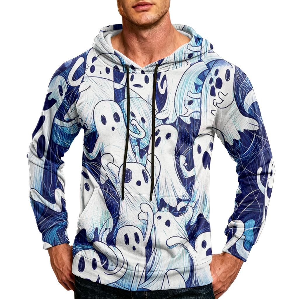 Men's Casual Loose Fit Printed Hoodie with Kangaroo Pocket and Drawstring for Everyday Wear