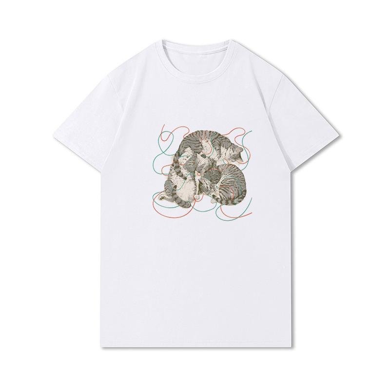 S-3XL 100 Fantasie Harajuku Grafica Estiva Bianca Magliette Donna Stampate Casual Maniche Corte Top Girocollo