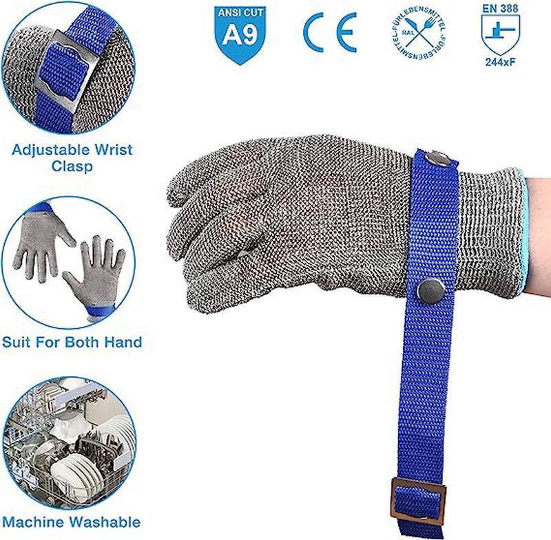 Level 5 Cut-Resistant Kitchen Gloves with Metal Buckle and Steel Wire Protection