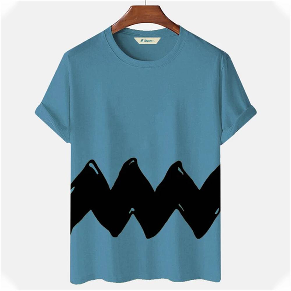 Koszulki męskie letnie z nadrukiem w paski i kratę z okrągłym dekoltem, casualowe z krótkim rękawem, oversize, pulower, moda streetwear, odzież męska