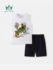 Kids' Sleeveless Cartoon Lizard Shorts Set - Spring/Summer, Round Neck, for Small/Medium Children