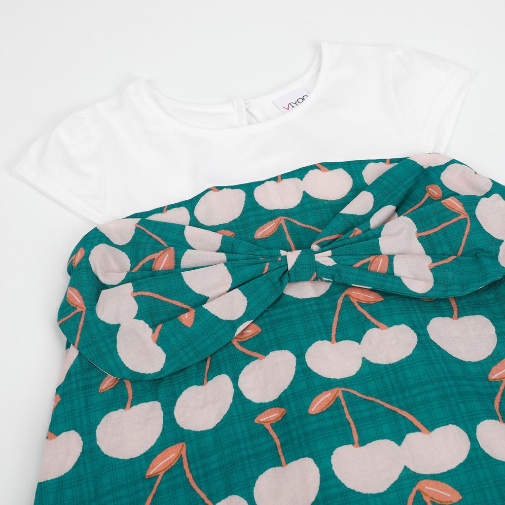 YUBAOBEI Girls' Color Matching Pastoral Dress Korean Children's Sweet Style Bows Short Sleeve Summer Princess Dress