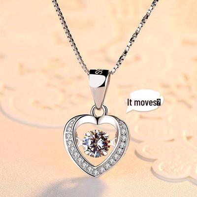 S925 Sterling Silver Heart-Shaped Necklace for Women with Diamond-Inlaid Pendant