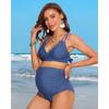 CHARMLEAKS Maternity Swimsuit Women Two Piece High Waist Bikini Scallop Trim Bathing Suit Pregnancy Swimwear