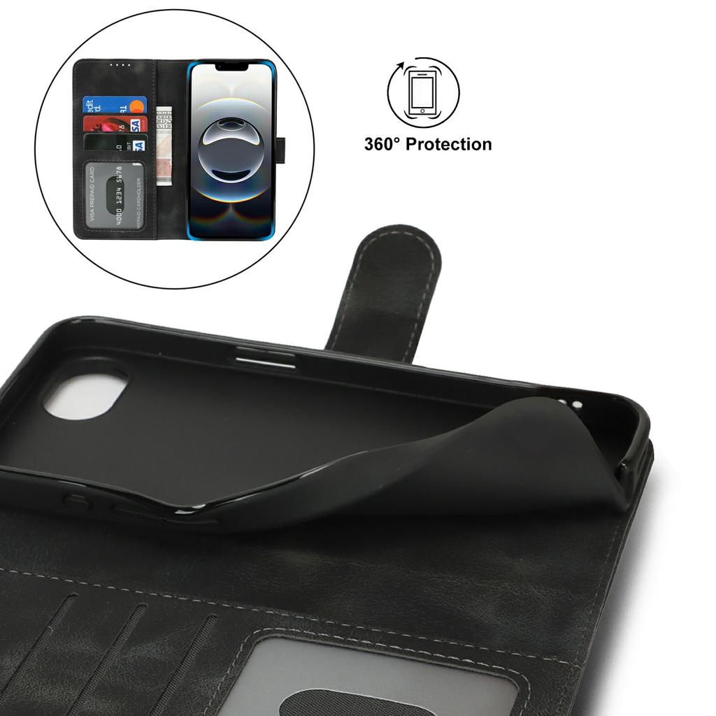 For iPhone 16e Wallet Case Double Folded Edge Skin Touch PU Leather Flip Phone Cover