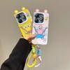KEYSION Cute Ear Cartoon Case for Infinix Hot 40i with Lanyard Soft Silicone+PC Shockproof Phone Cover for Infinix Smart 8 HD