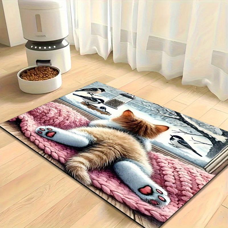 VIKAMA Cute Lying Cat Pet Mat Pet Feeding Mat Door Mat Waterproof Non-slip Bathroom Mat Rug For Bedroom Carpet For Living Room