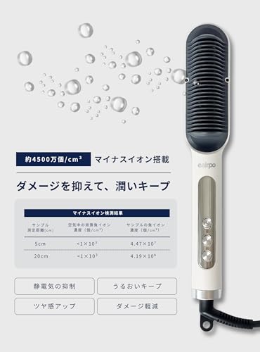 [Patented Comb & High-Concentration Negative Ions] eairpo Heat Brush Hair Iron/Straightener, Moisturizes, Damage-Free, Shiny, Smooth Hair, Time-Saving