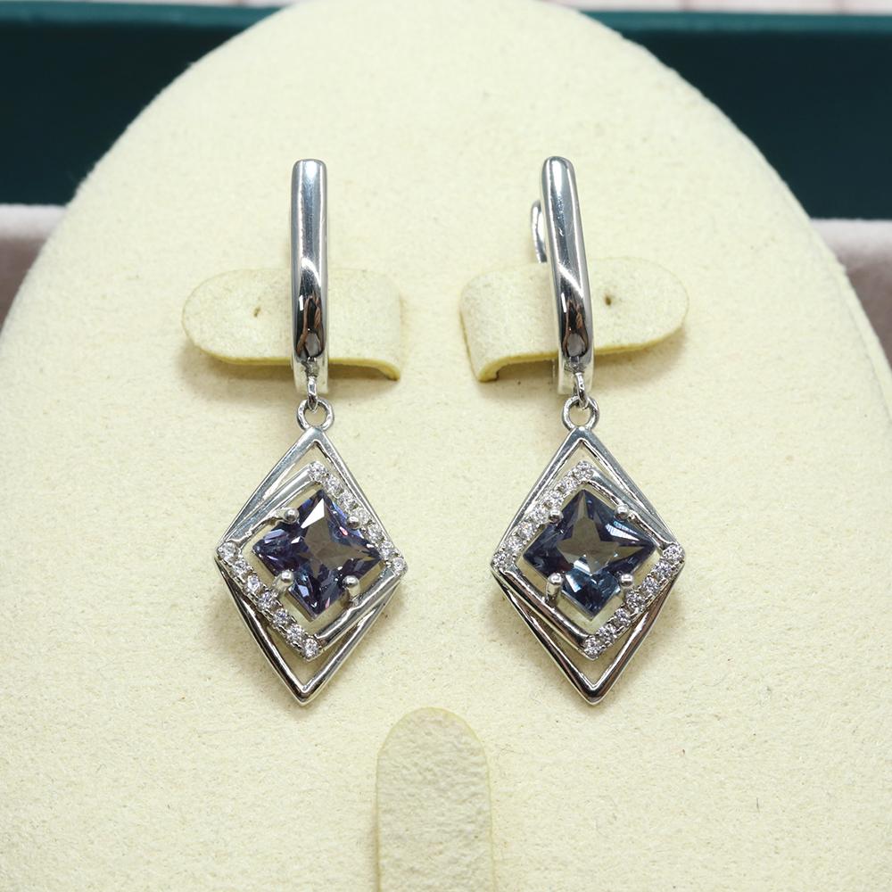 925 Sterling Silver Dangling Earring Color Change Synthetic Alexander Nano Gift for Women Birthday Gift