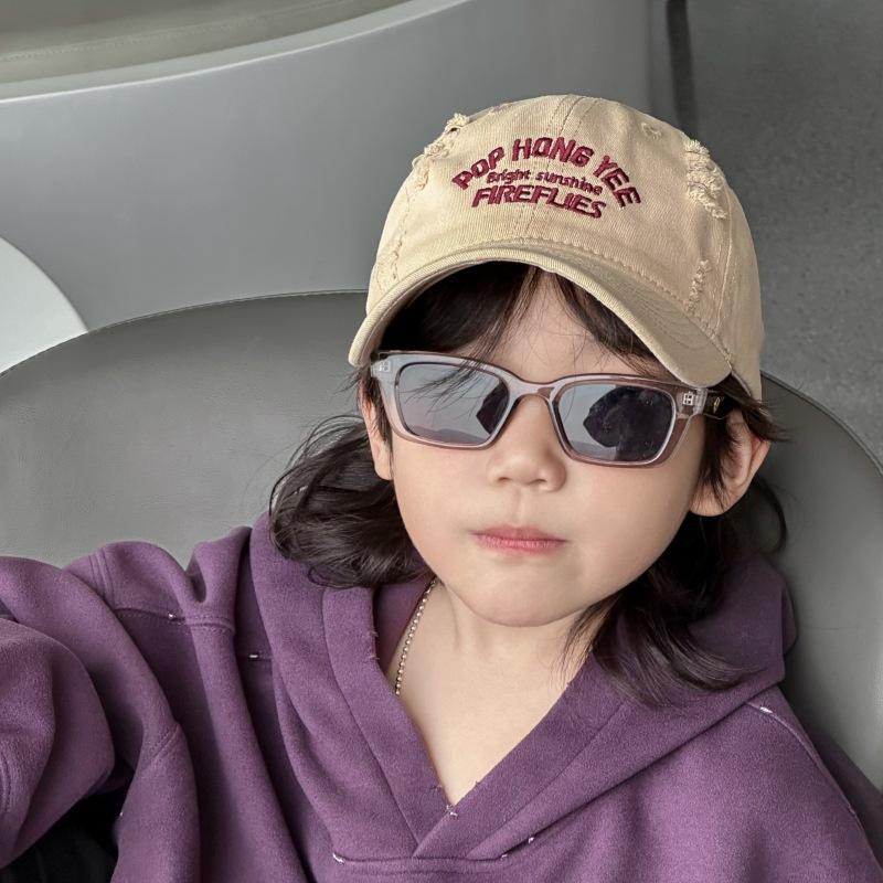 Spring Solid Color Children's Retro American Baseball Cap Boys and Girls Letter Embroidered Baseball Cap Big Brim Sun Hat