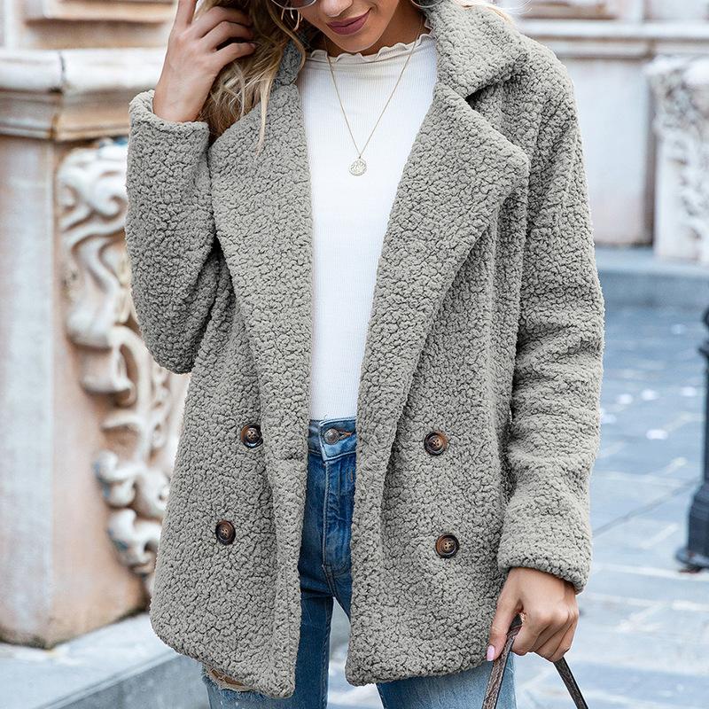 Winter Lente Vrouwen Effen Kleur Casual Jas Vest Losse Warme Jas Elegante Nepbont Kasjmier Vrouwelijke Pluche Overjas 22942