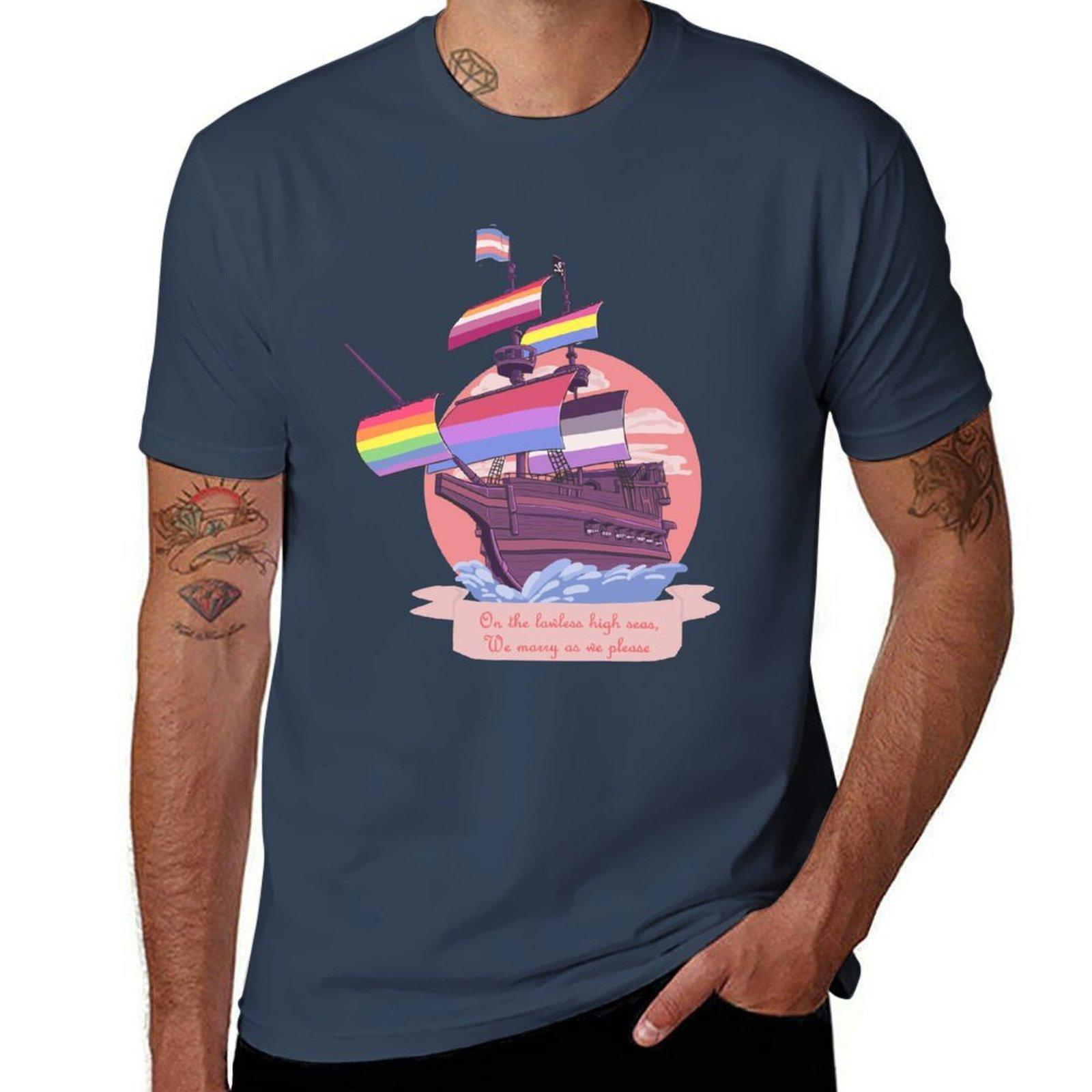 Pride Pirate Ship Tshirt Trendy Print Short Sleeve Tshirt S