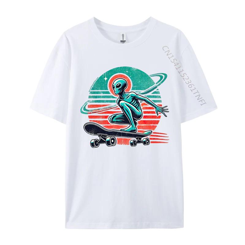 Retro Alien Skateboarding Adventure Tshirt Pure Cotton Men Tshirts 3D Printed T Shirt Fitted Normal Tshirts S