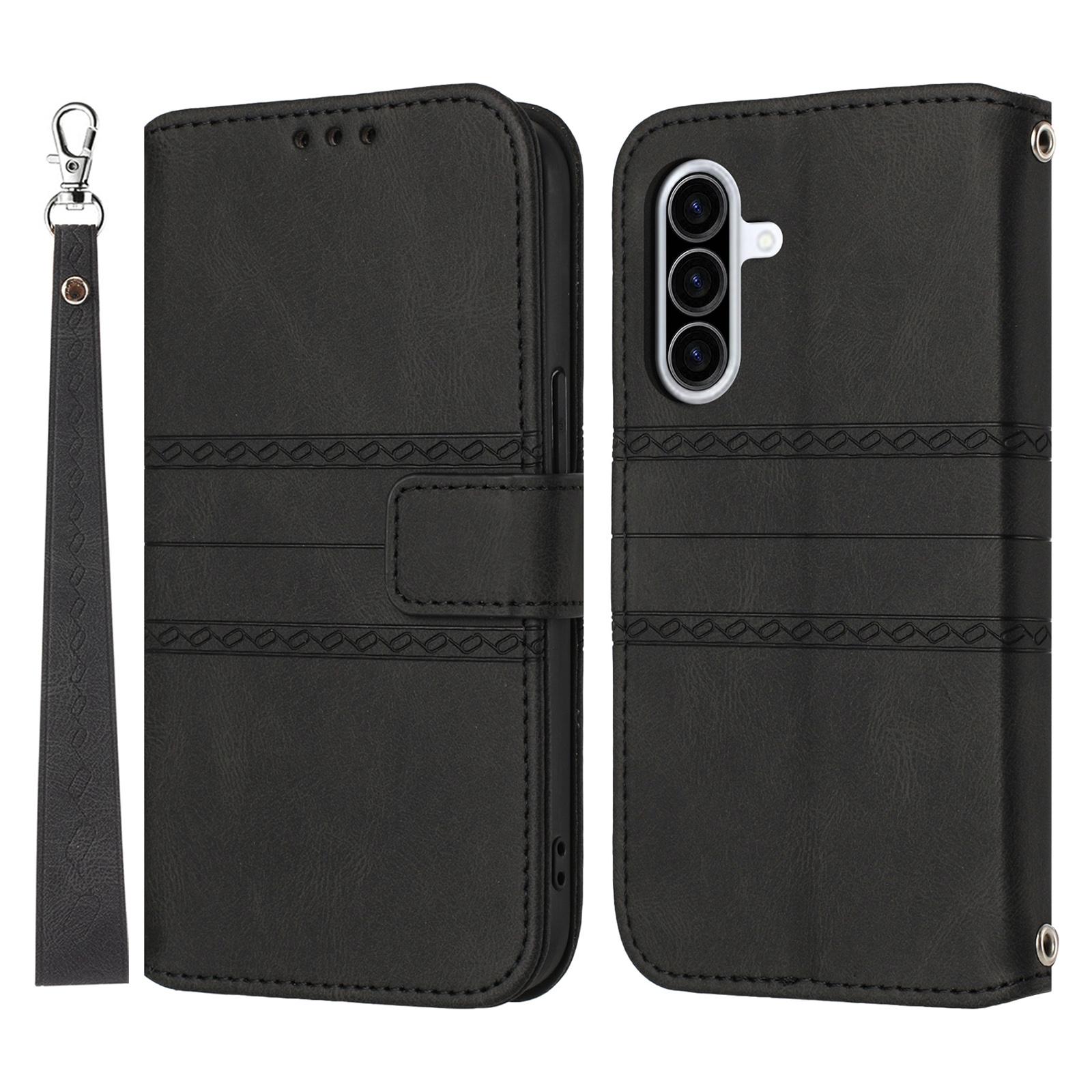 

For Samsung Galaxy A36 5G Case Wallet Skin-Touch Leather Imprinted Phone Cover Black