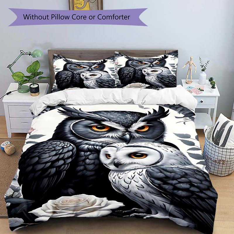 3pcs Owl Art Print Duvet Cover Set - Machine Washable, Includes 1 Cover and 2 Pillowcases, No Core Included yy251013124