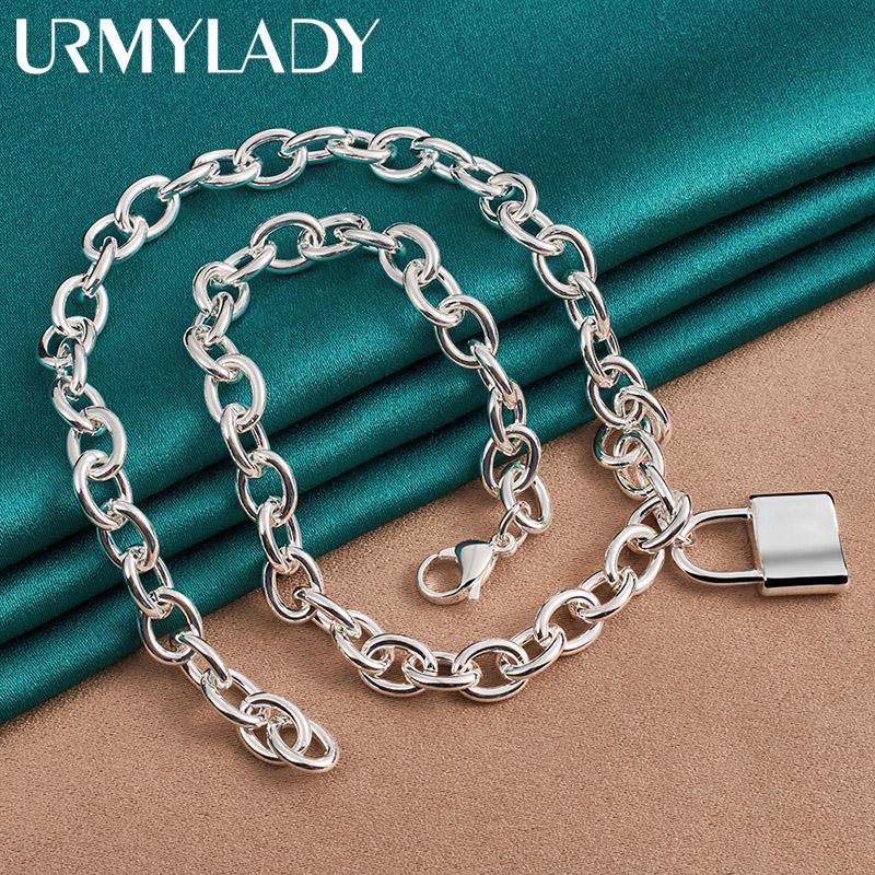 925er Sterlingsilber Schloss 18 Zoll Anhänger Halskette Für Frauen Modeschmuck