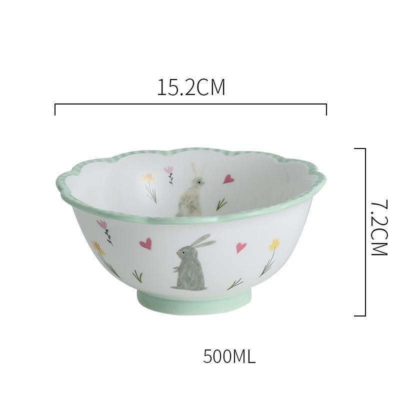 Ensemble d'assiettes et de bols en céramique dentelle européenne Ins Créatif Mignon Restaurant Hôtel Bol à salade Bols à soupe Assiettes à dîner Vaisselle de table pour la maison