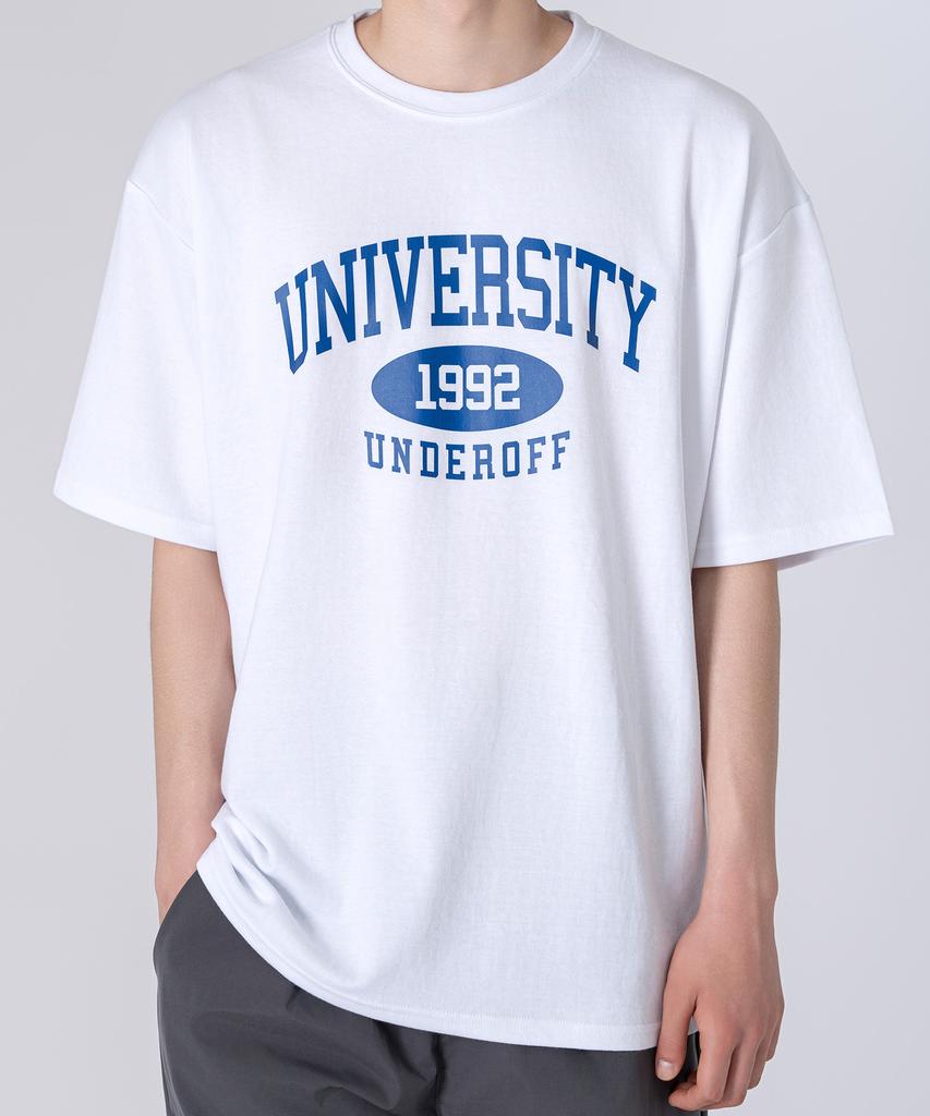 UNDEROFF [Set] Oversized Crew Neck University+1992 Short Sleeve T-Shirt White/Red (C Type)
