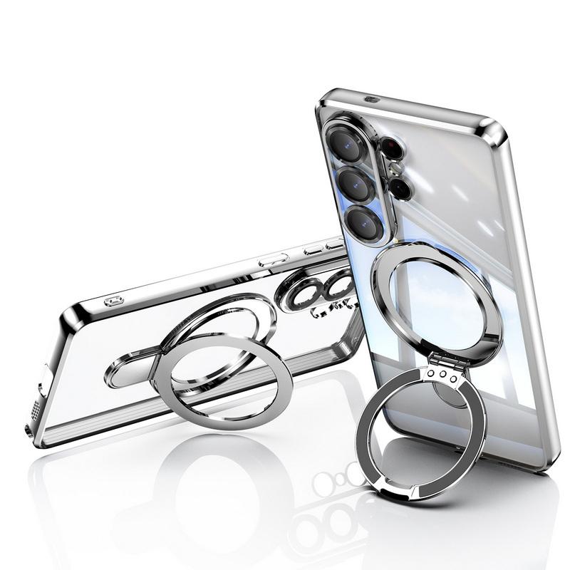 Magnetic Ring Stand Plating Case For Samsung Galaxy S26 Ultra S25 Edge S24 FE Plus Luxury Lens Protector Clear Back Shockproof Soft Silicone Cover