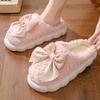 Women's Plush Thick-Soled Bow Slippers - Cozy Autumn/Winter Indoor Shoes