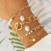 Punk Golden Metal Thick Chain Bracelets for Women Men Pentagram Heart Beads Pendant Charm Bracelet Set Fashion Jewelry