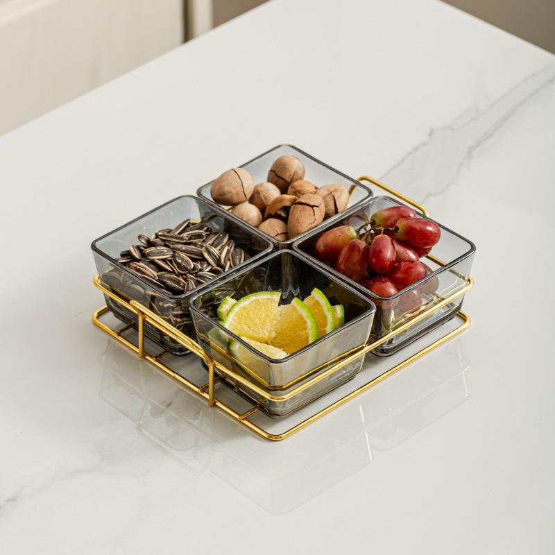 Light Luxury Glass Fruit Plate  Creative Household Living Room Snack Plate  Dried Fruit Snack Plate  Dessert Plate  Candy Plate  Fruit Plate