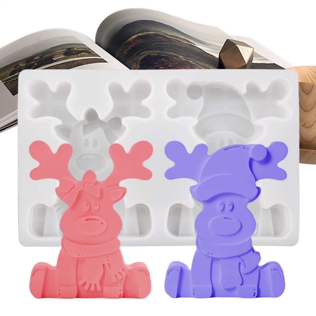 3D Reindeer Silicone Mold Handmade Resin Sitting Elk Moulds Christmas Fondant Molds For Chocolate Candy Baking Holiday Crafts
