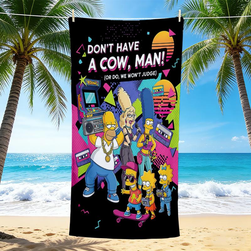 1Pc Simpsons 80S Retro Vibes Beach Towel, Quick Dry, Multi-Use for Beach Pool Gym Yoga Home Travel, Christmas, Halloween, Xmas Gift S731