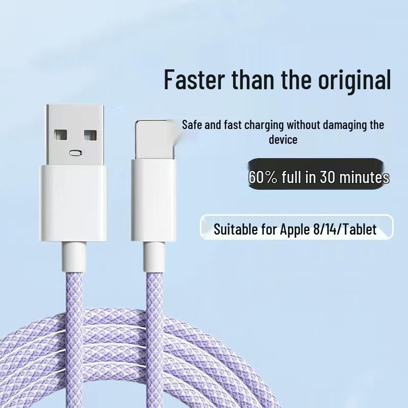 Apple 8/13/14 Fast Charging USB Cable - 27W PD, Colorful Braided Design.