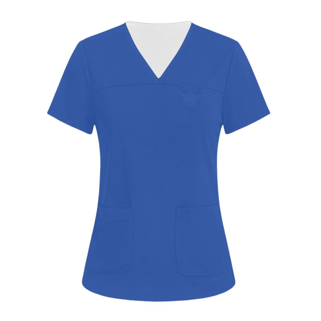 Women's V-neck Three-pocket Short-sleeved  Uniform/caregiver Top With Slits At The Hem