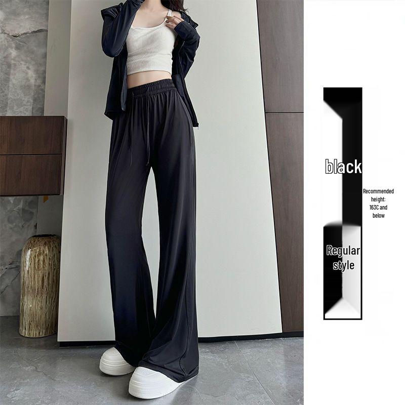 Women s Summer High-Waist Flare Pants - Sun Protection, Thin Ice Silk, Casual Straight-Leg Trousers Medium