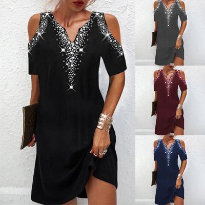 New Fashion Women's Positioning Print Strapless Short Sleeve V-Neck Dresses
