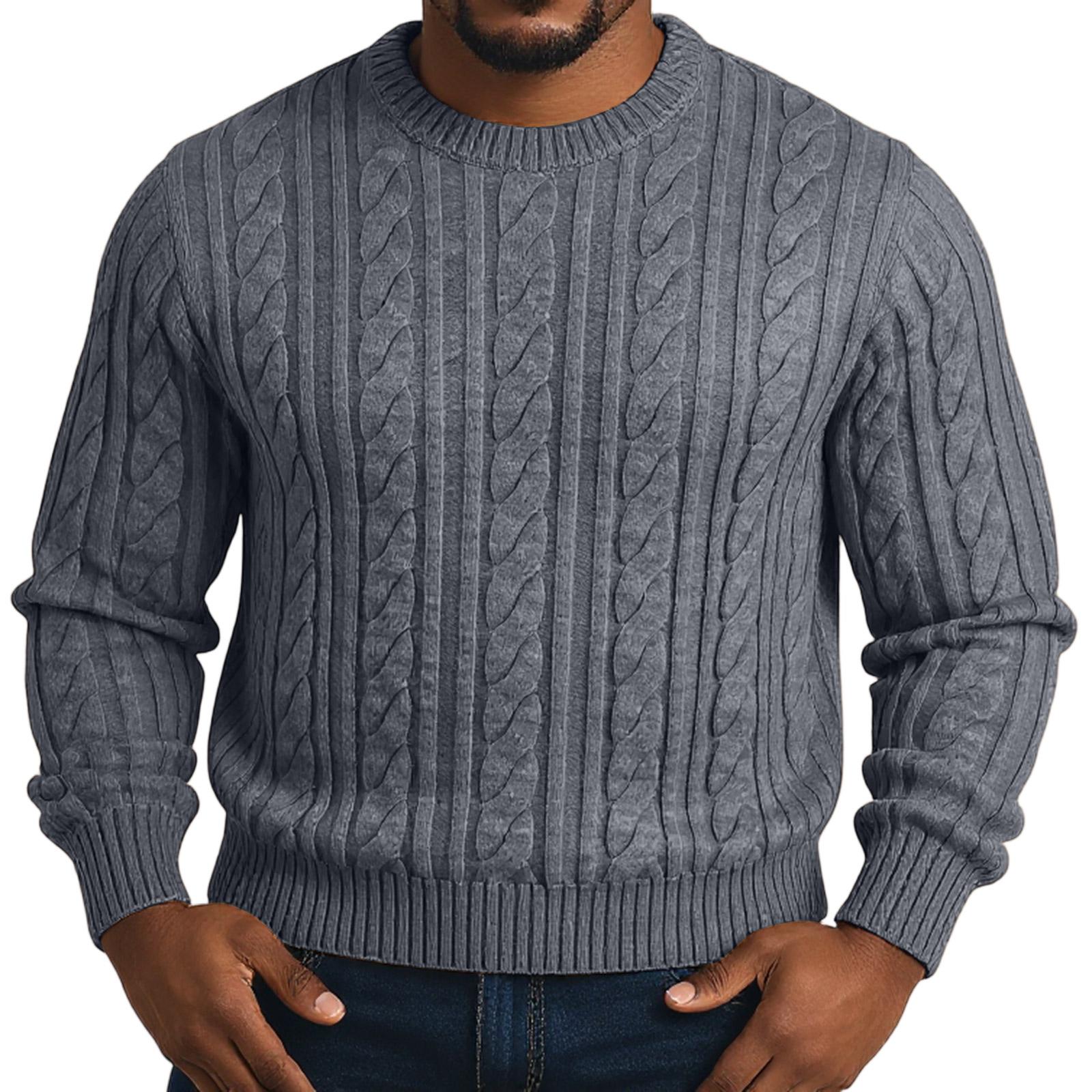 

Мужской вязаный свитер однотонный, «витая коса», самооблегающий, с круглым вырезом, в стиле «ленивый шик» L