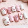 10Pcs Pink Kawaii Cartoon Cat Eye Short Square Press On Nails Reusable False Nail Tips