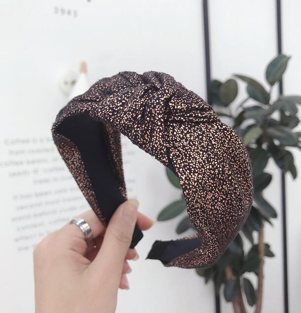 New Vintage Hairband Women Shining Stamping Cloth Wide Side Center Knot Headband Adult Classic Hair Accessories